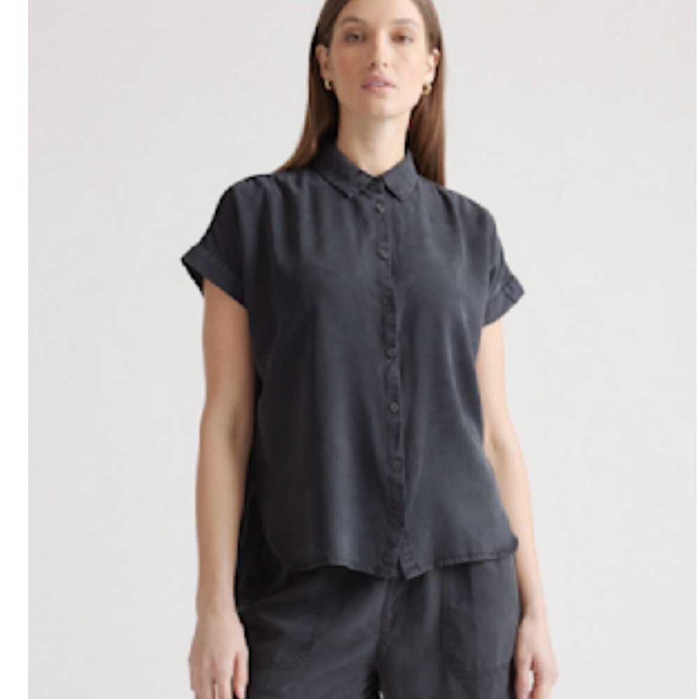Quince Vintage Wash Tencel Camp Shirt Washed Black Sz S